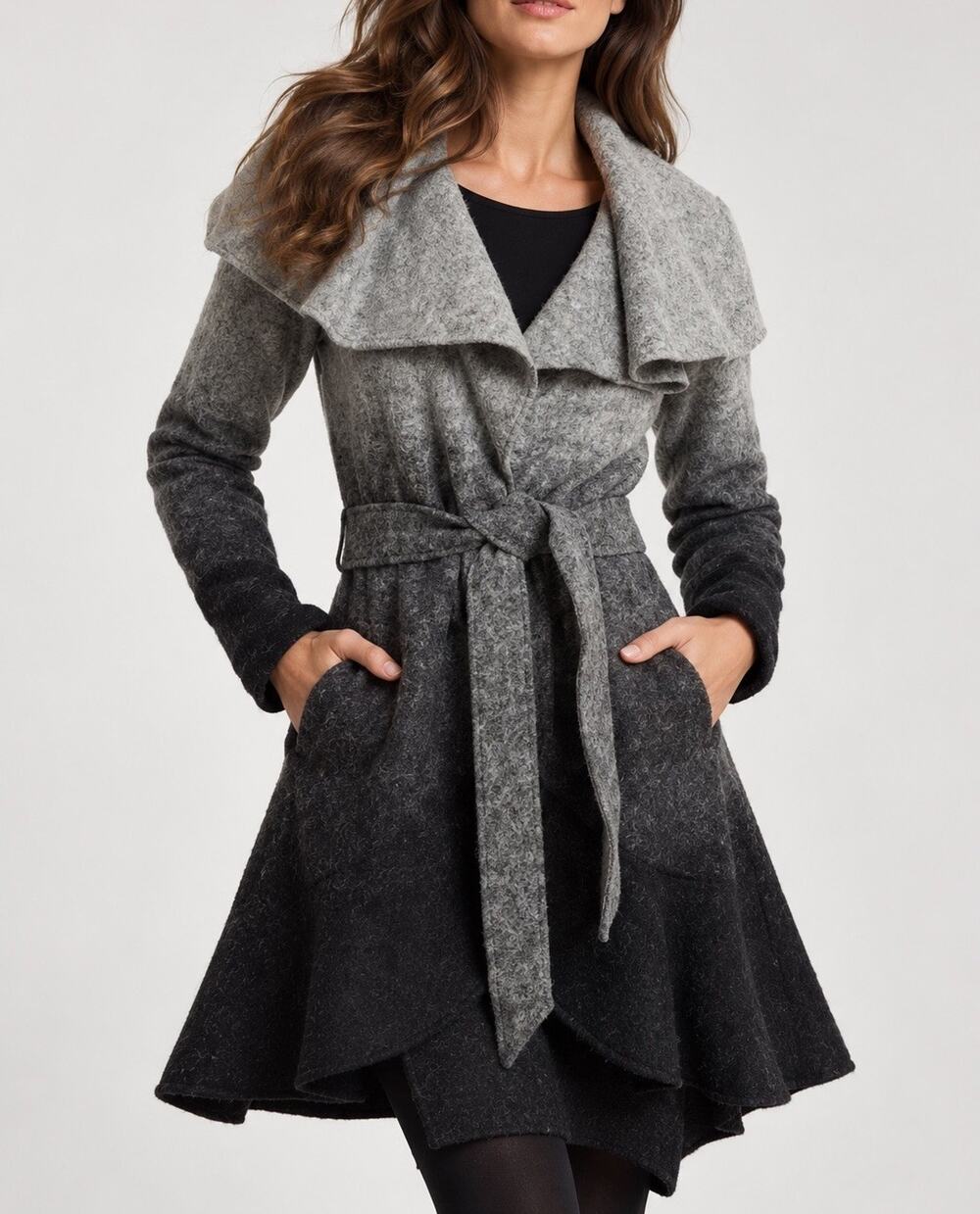 White House Black Market Ombre Wool Blend Belted Wrap Coat Small
